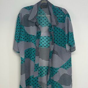 Vintage Marite Moda Teal and Black Polka Dot Shirt sheer blouse size 36